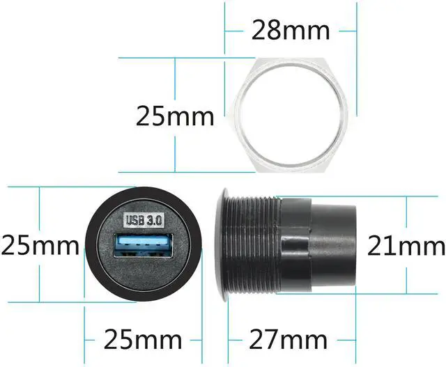 Alt view image 7 of 7 - Vszerda 2Pcs USB 3.0 Panel Mount Connector Socket, USB A Female to Female Fixed Pass Through Module with Dustcap, USB 3.0 High Speed Data Extension Coupler Adapter