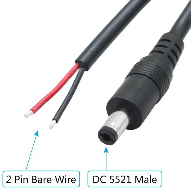 Alt view image 2 of 7 - Vszerda 12V DC Power Pigtails Cable,1m/3.3ft DC 5.5mm x 2.1mm Male Plug to Bare Wire Open End Power Wire,18AWG DC Barrel Plug Connector,for DC 5521 Port Supply Replacement Repair(2Pcs)