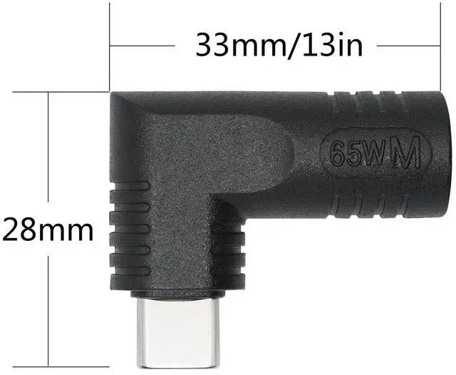 Alt view image 6 of 6 - Vszerda Right Angle DC 4506 to USB C Connector Adapter, 90 Degree PD 65W DC 4.5mm x 0.6mm to USB Type C Male Plug Power Charge Adapter for Laptop, Phone - Black