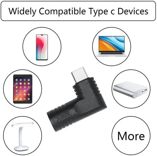 Alt view image 5 of 6 - Vszerda Right Angle DC 4017 to USB C Connector Adapter, 90 Degree PD 65W DC 4.0mm x 1.7mm to USB Type C Male Plug Power Charge Adapter for Laptop, Phone - Black