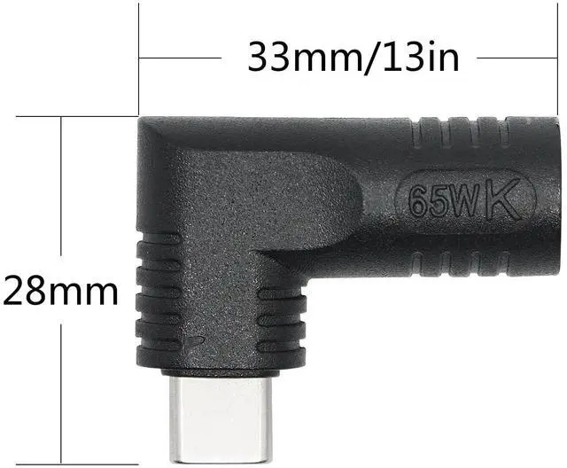 Alt view image 6 of 6 - Vszerda Right Angle DC 4017 to USB C Connector Adapter, 90 Degree PD 65W DC 4.0mm x 1.7mm to USB Type C Male Plug Power Charge Adapter for Laptop, Phone - Black