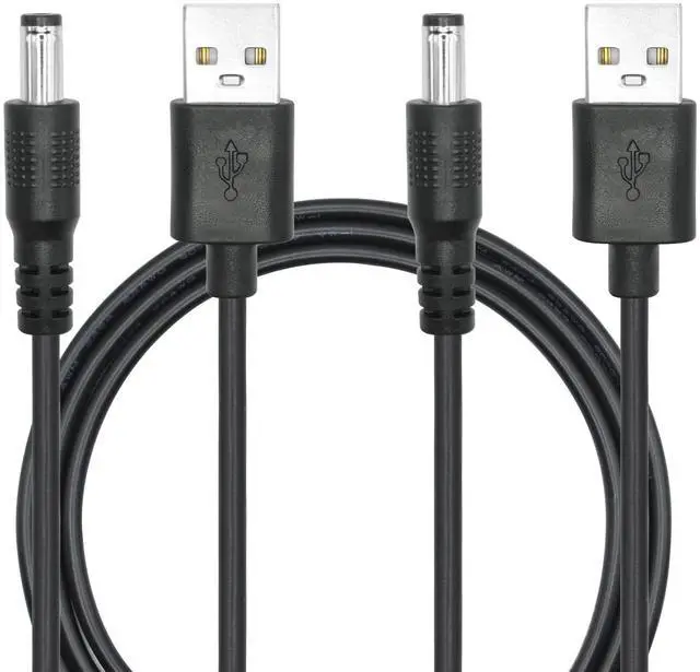 Main image of Vszerda 2Pcs 3FT USB A Male to DC 5.5mm x 2.5mm Male Plug Power Cord, USB 2.0 A to DC 5.5mm x 2.5mm, 5V 3A Fast Charging, Compatible with USB Lights, Routers, Fans, Speakers, Black