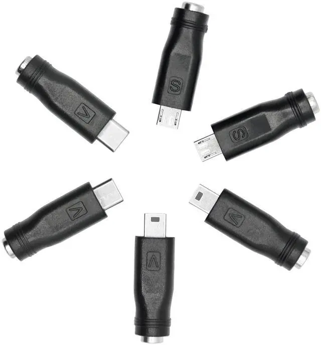 Main image of Vszerda 6Pcs DC 5.5mm x 2.1mm to USB Adapter, 5V DC 5521 Female to Type C & Micro & Mini USB Male Plug Convert Connector Power (Mixed)