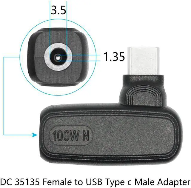 Alt view image 3 of 7 - 100W DC 3.5mm x 1.35mm to USB Type C Connector Adapter, 90 Degree DC 35135 Female to USB C Male Plug Power Charging Adapter, Built-in PD Intelligent Chip, for Phones, Laptops USB Type C Port Devices