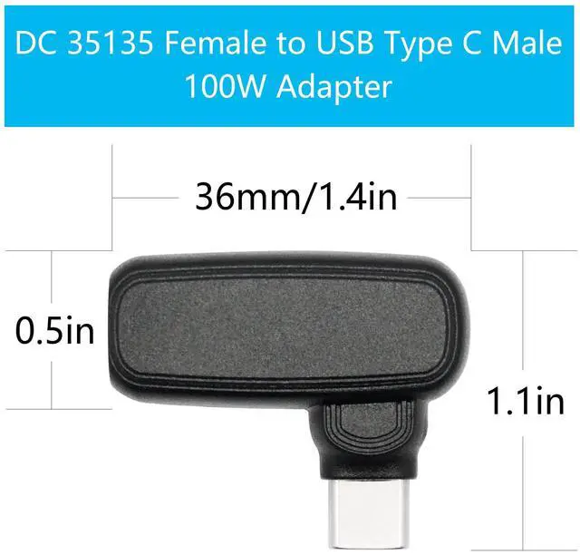 Alt view image 7 of 7 - 100W DC 3.5mm x 1.35mm to USB Type C Connector Adapter, 90 Degree DC 35135 Female to USB C Male Plug Power Charging Adapter, Built-in PD Intelligent Chip, for Phones, Laptops USB Type C Port Devices