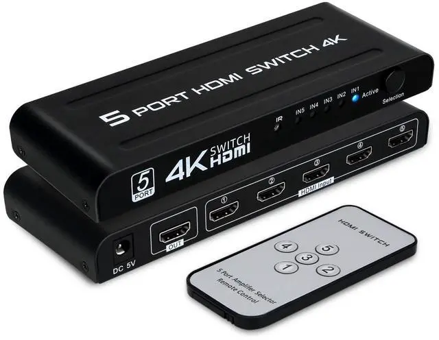 Main image of Vszerda 4K HDMI Switch 5 in 1 Out,5 Port HDMI Switcher Selector Box with IR Remote Control & Auto Switch, Support 4K@30Hz, HDR, HDMI 1.4, HDCP, 3D, 1080P for HDTV PS3 PS4 Xbox Projector Blu-ray Player