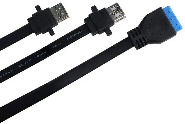 Alt view image 6 of 7 - Vszerda 2 Port USB 3.0 A Female Screw Panel Mount to Motherboard 20 Pin Flat Cable Cord, 1.6ft/0.5m