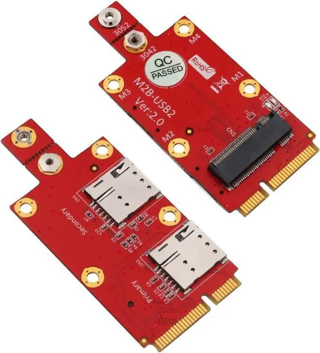 Alt view image 2 of 7 - Vszerda M.2 (NGFF) Key B to Mini PCI-E Adapter for 3G/4G/5G Module with Dual Nano SIM Card Slot (with 2 Nano SIM Card Slots)