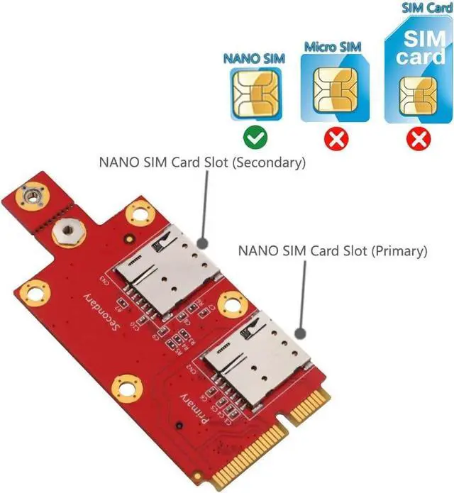 Alt view image 5 of 7 - Vszerda M.2 (NGFF) Key B to Mini PCI-E Adapter for 3G/4G/5G Module with Dual Nano SIM Card Slot (with 2 Nano SIM Card Slots)