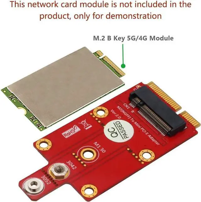 Alt view image 5 of 6 - Vszerda M.2 (NGFF) Key B to Mini PCI-E Adapter for 3G/4G/5G Module (Without Card Slots)