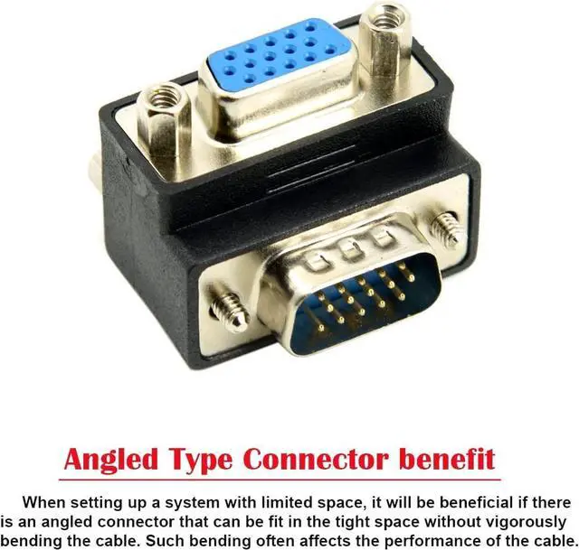 Alt view image 6 of 7 - Vszerda 2-Pack Down Angled 90 Degree VGA SVGA Male to Female Adapter,Down Angle VGA 15 Pin Male to Female Converter Adapter for TV, Projectors, Monitors (Down Angled)