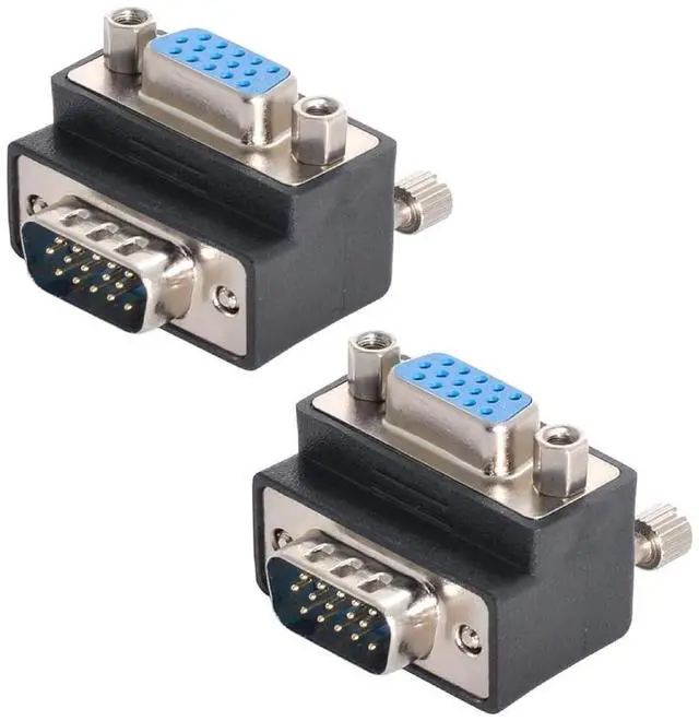 Main image of Vszerda 2-Pack Up Angled 90 Degree VGA SVGA Male to Female Adapter,Up Angle VGA 15 Pin Male to Female Converter Adapter for TV, Projectors, Monitors (Up Angled)