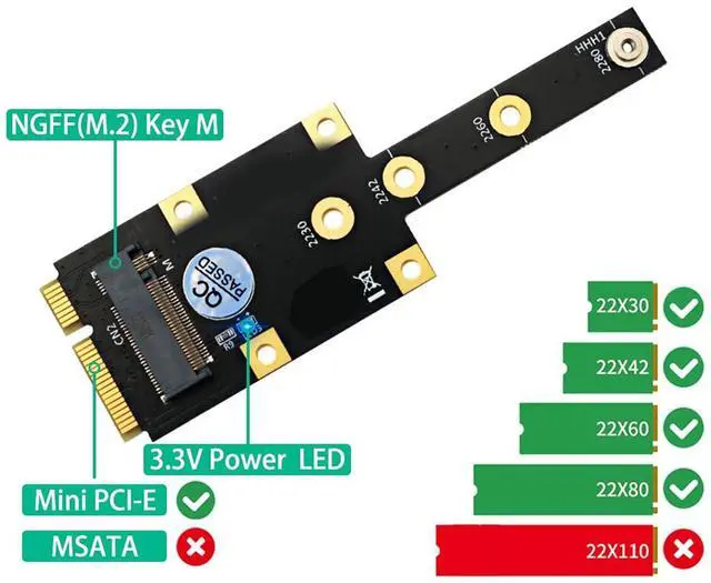 Alt view image 4 of 7 - Vszerda Generic Mini PCIE to M.2 M Key Adapter, M.2 NGFF Nvme SSD Adapter for 2230/2242/2260/2280 SSDs, Generickm7z2cp3ex