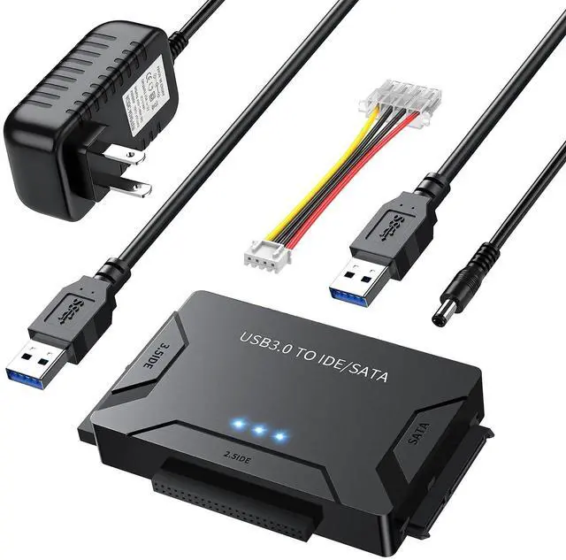 Main image of Vszerda Hard Drive Reader USB 3.0 & Type C to SATA IDE Adapter, Universal 2.5"/3.5" HDD/SSD Converter, One Touch Backup Function, Included 12V/2A Power Adapter