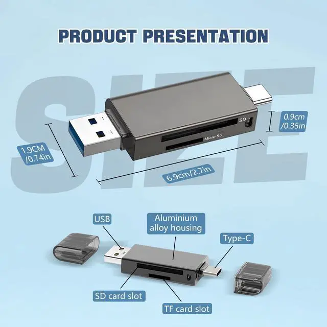 Alt view image 6 of 7 - Vszerda Micro SD Card Reader 2 in 1 Micro to C OTG Adapter Portable Memory Card Reader for SD TF SDXC SDHC MMC RS-MMC Micro SD Micro SDXC Micro SDHC Card and UHS-I Cards