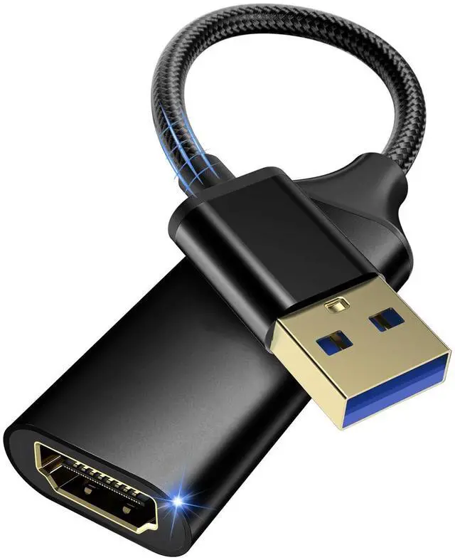 Main image of Vszerda USB to HD Adapter, USB 3.0 to HD Monitor Connector Male to Female Multi-Display 1080P Output Cable Converter for Laptop Desktop PC TV, Compatible Windows11/10/8.1/8.7/MacOS Black