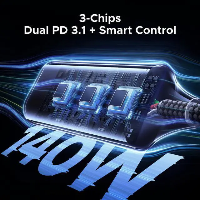 Alt view image 6 of 7 - UGREEN 140W USB C Cable, 5FT 2-in-1 USB C to USB C Cable, Fast Charging for iPhone 17/17 Pro Max/16/15 Series, Galaxy S25/S24/S23 Series, MacBook Air/Pro, iPad Pro/Air, Steam Deck, and More