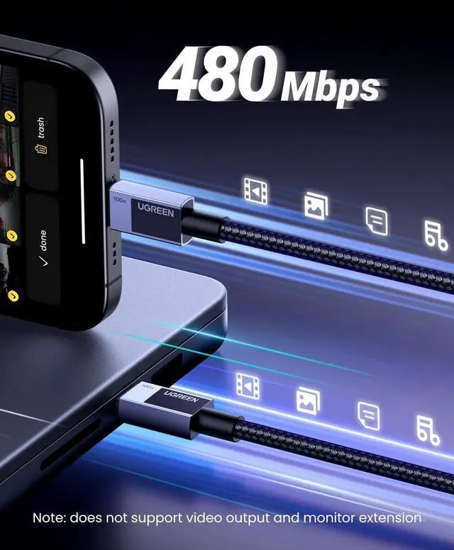 Alt view image 7 of 7 - UGREEN USB C to USB C Cable, 100W USB C Cable Fast Charging, Type C Cord USB C Charger Cable for iPhone 17/17 Pro/17 Pro Max/16, MacBook Pro/Air, Galaxy S25/S24, iPad Pro/Air, Pixel 9, 10FT