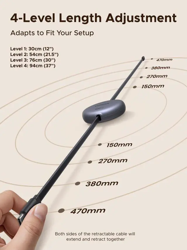 Alt view image 4 of 7 - UGREEN 100W Nexode Retractable USB C Cable, Type C Cord USB C Charger Cable for iPhone 17/16/15, MacBook Pro/Air, Galaxy S25/S24/S23, iPad Pro/Air, Pixel 10/9, Switch, AirPods, Black, 3.3FT