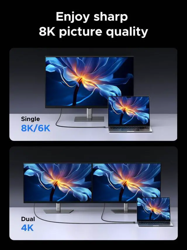 Alt view image 3 of 7 - UGREEN 240W USB C Cable, 40Gbps USB C to USB C Cable USB4.0 GEN3 8K 60Hz PD 3.1 Video Cable Compatible with USB C Monitors, Hubs, Docks, MacBook Air, iPhone 17/16 Pro Max, Galaxy S25/S24 Ultra, 3.3FT