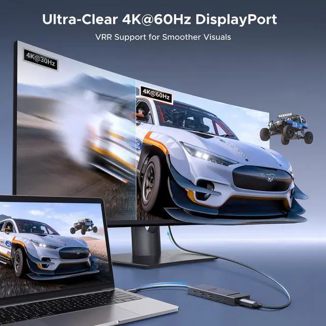 Alt view image 3 of 7 - UGREEN Revodok Pro 6 in 1 USB-C Hub to DisplayPort 4K 60Hz, 100W Power Delivery 10Gbps USB-A and USB-C 3.2 for MacBook Pro/Air, iPad Pro, Thinkpad, Rog Ally and More.