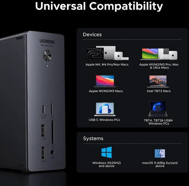 Alt view image 6 of 7 - UGREEN Thunderbolt 4 Dock 13-in-1 40Gbps Docking Station with Dual 4K@60Hz Single 8K Display, 90W Charging for Laptop, 2.5GbE, SD/TF 4.0. Revodok Max 213 for MacBook Surface Pro and More