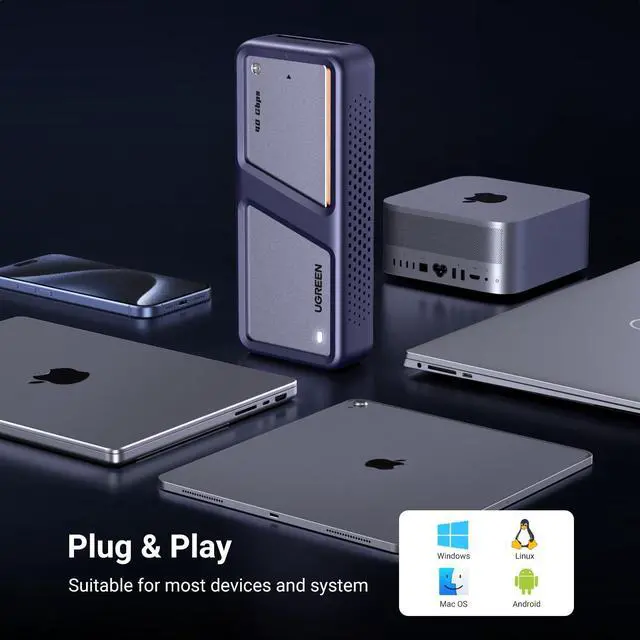 Alt view image 6 of 7 - UGREEN 40Gbps M.2 NVMe Enclosure with Cooling Fan, Anti-Drop SSD Enclosure for MacBook, Aluminum M.2 Enclosure Support M/B+M Key Size 2280/2260/2242/2230 Compatible with Thunderbolt 3/4/USB4/3.2/3.1