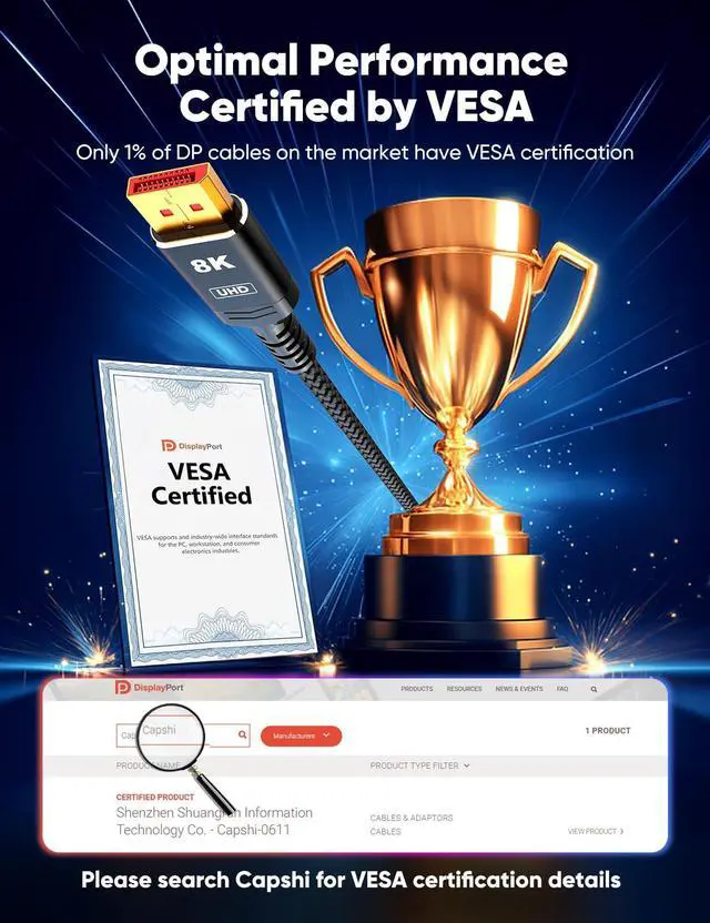 Alt view image 2 of 7 - Vszerda 8K 4K DisplayPort Cable 1.4, 2-Pack 3.3FT DP Cord ( 8K@60Hz, 4K@144Hz, 2K@240Hz/165Hz), 32.4Gbps High Speed Display Port Cable for Gaming Monitor, HDR/FreeSync/G-Sync, Black
