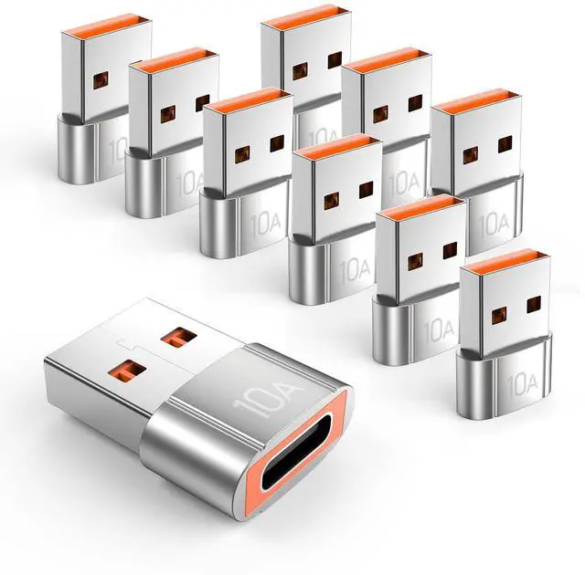 Main image of Vszerda 10Pack 200W USB C to USB Adapter, with Fast Charging & 480MB Data Transfer, USB C Converter for Apple Watch Ultra iWatch Series 8 7,iPhone 16 15 Plus Pro Max,Silver