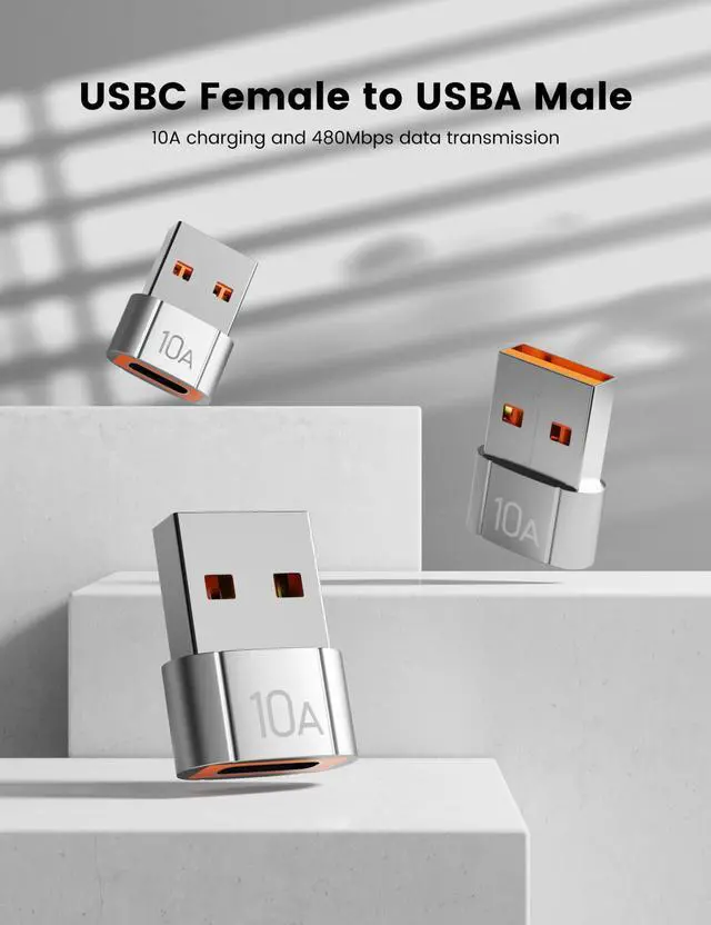 Alt view image 2 of 6 - Vszerda 20Pack 200W USB C to USB Adapter, with Fast Charging & 480MB Data Transfer, USB C Converter for Apple Watch Ultra iWatch Series 8 7,iPhone 16 15 Plus Pro Max,Silver