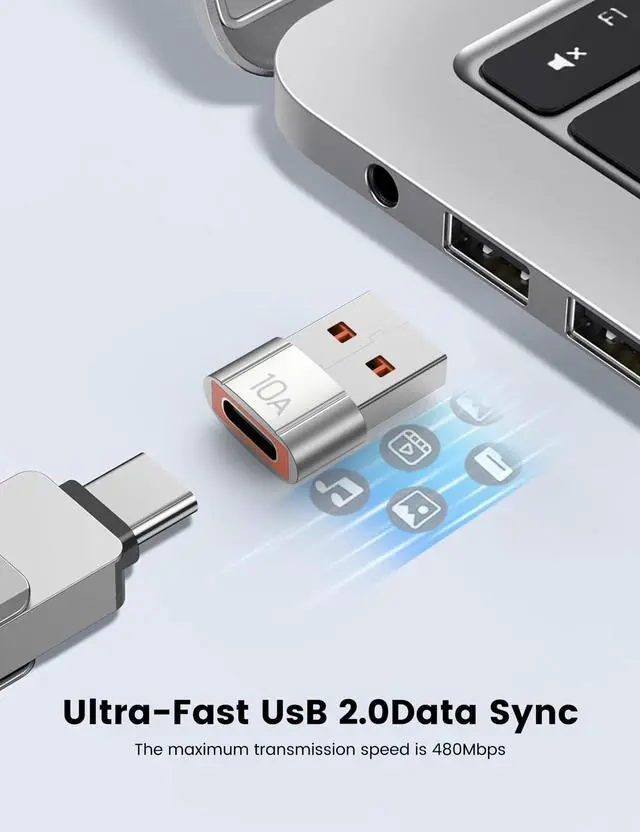 Alt view image 3 of 6 - Vszerda 20Pack 200W USB C to USB Adapter, with Fast Charging & 480MB Data Transfer, USB C Converter for Apple Watch Ultra iWatch Series 8 7,iPhone 16 15 Plus Pro Max,Silver