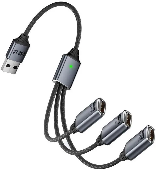 Main image of Vszerda 0.8Ft USB2.0 Adapter, USB Splitter Y, USB1 in to 3 Out Extender Cable,for Car/Mac/Xbox/Laptop/Tablet/Smartphone Data TransmissionBlack