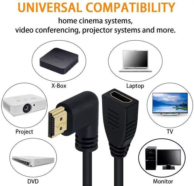 Alt view image 5 of 5 - Vszerda HDMI 2.0 Extension Cable 90 Degree, 2 Feet / 60cm HDMI Extender High Speed Left Angle HDMI Male to Female Extension Cable 60Hz, 4K 2K (F/M Left)