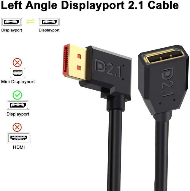 Alt view image 2 of 6 - Vszerda 54Gbps Displayport Extension Cable 1.5FT, 90 Degree Left Angle, 16K@30Hz, 8K@120Hz, 4K@240Hz 165Hz, Displayport 2.1 Male to Female Cable Support HDR, HDCP for Gaming Monitor, TV, Graphics