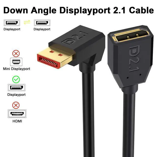 Alt view image 2 of 7 - Vszerda 16K Displayport 2.1 Cable 1.5FT, 90 Degree Down Angle Displayport Extension Cable, 54Gbps DP Support for 16K@30Hz, 8K@120Hz, 4K@240Hz 165Hz, HDR, HDCP,Gaming Monitor, TV, Graphics