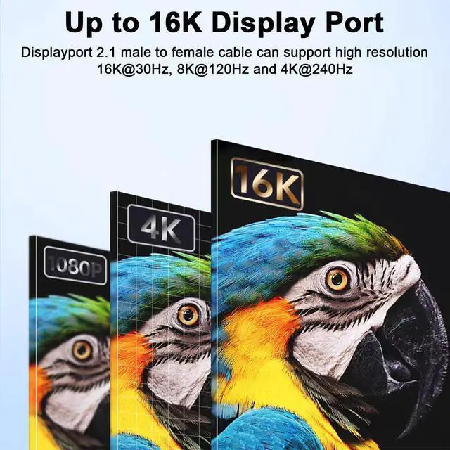Alt view image 3 of 7 - Vszerda 16K Displayport 2.1 Cable 1.5FT, 90 Degree Down Angle Displayport Extension Cable, 54Gbps DP Support for 16K@30Hz, 8K@120Hz, 4K@240Hz 165Hz, HDR, HDCP,Gaming Monitor, TV, Graphics