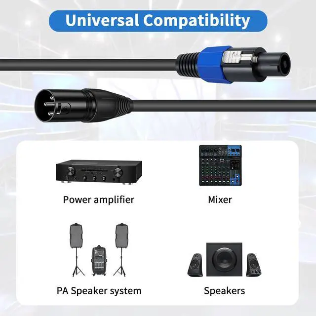Alt view image 2 of 7 - Vszerda Speakon to XLR Cable 6ft, 18 Guage AWG Speakon Plug Male to 3 Pole XLR Jack Male Audio Cable with Twist Lock for Studio Microphone Recording, Stage Lighting.