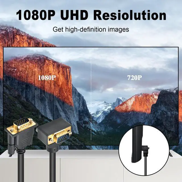 Alt view image 4 of 7 - Vszerda VGA Male to Male Cable 5ft, 90 Degree VGA Cable Down Angle VGA 15 Pin to VGA Connector Cable, VGA Computer Monitor Cord Support 1080p Resolution for PC Laptops TV Projectors