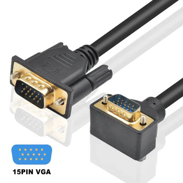 Alt view image 3 of 7 - Vszerda VGA Cable Male to Male 5ft, 90 Degree VGA Cable Up Angle 15 Pin Male to Male Monitor Cable Support 1080P for Computer PC Laptops TV Projectors