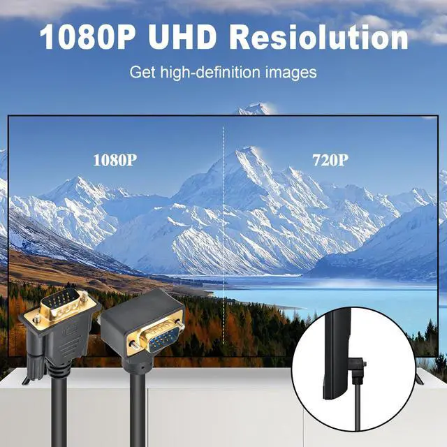 Alt view image 4 of 7 - Vszerda VGA Cable Male to Male 5ft, 90 Degree VGA Cable Up Angle 15 Pin Male to Male Monitor Cable Support 1080P for Computer PC Laptops TV Projectors