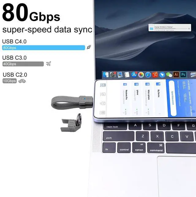 Alt view image 4 of 7 - Vszerda Short USB C Cable Keychain, 240W 5A Charging USB C Keychain Cable, 80Gbps Data Transfer, 8K 60Hz Video Display for iPhone 16 15, Laptop, External SSD, in Grey 13cm