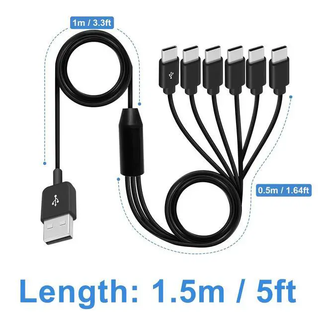 Alt view image 7 of 7 - Vszerda USB A to USB C Splitter Cable, Multi USB C Splitter Cable, 6 in 1 USB 2.0 Type A Male to 6 Type C Male Charging Cord, for USB Type-C Phone, Tablet, 5ft (Pack of 2)