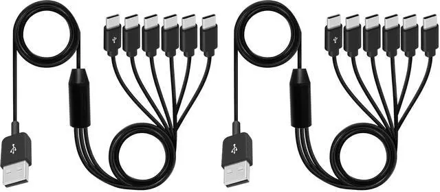 Main image of Vszerda USB A to USB C Splitter Cable, Multi USB C Splitter Cable, 6 in 1 USB 2.0 Type A Male to 6 Type C Male Charging Cord, for USB Type-C Phone, Tablet, 5ft (Pack of 2)