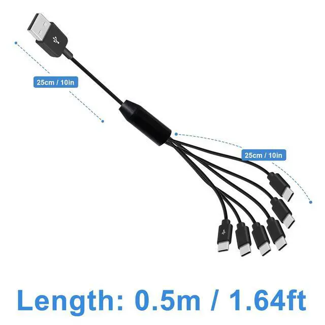 Alt view image 7 of 7 - Vszerda USB C Splitter Cable - 6 in 1 USB 2.0 Type A to 6 Type-C Male Charger Cable with 3A Fast Charge for Android, Samsung, Tablet, 1.5ft (Pack of 2)