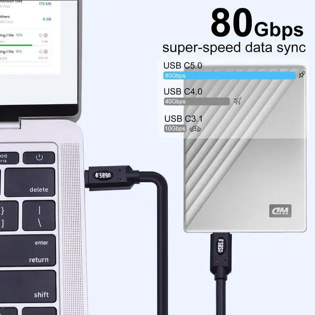 Alt view image 3 of 7 - Vszerda Thunderbolt 5 Cable 2FT, 80Gbps USB C to USB C Cable Short, Up to 120Gbps Bandwith, 240W Power, Dual 8K Display, Type-C Fast Charging Cable for Thunderbolt 5/4, USB4, MacBook, SSD
