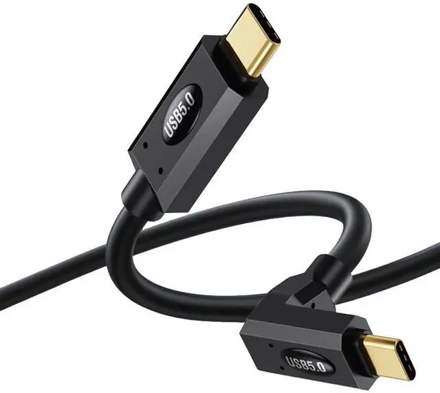 Main image of Vszerda 90 Degree USB C Thunderbolt Cable 2FT, 80Gbps Thunderbolt 5 Cable, 240W Power, Dual 8K Display, 120Gbps Bandwith, Up Down Angle Type C Cord Compatible with iPhone16/15, Laptops, Phones