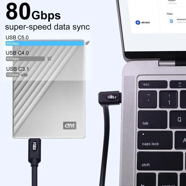 Alt view image 3 of 7 - Vszerda 90 Degree USB C Thunderbolt Cable 2FT, 80Gbps Thunderbolt 5 Cable, 240W Power, Dual 8K Display, 120Gbps Bandwith, Up Down Angle Type C Cord Compatible with iPhone16/15, Laptops, Phones