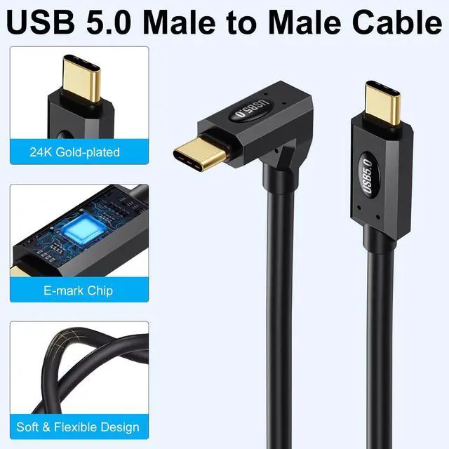 Alt view image 5 of 7 - Vszerda 90 Degree USB C Thunderbolt Cable 2FT, 80Gbps Thunderbolt 5 Cable, 240W Power, Dual 8K Display, 120Gbps Bandwith, Up Down Angle Type C Cord Compatible with iPhone16/15, Laptops, Phones