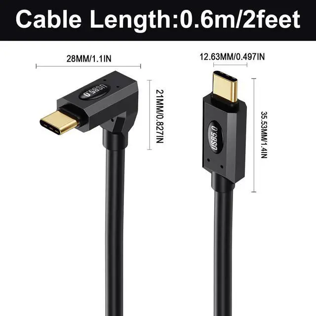 Alt view image 7 of 7 - Vszerda 90 Degree USB C Thunderbolt Cable 2FT, 80Gbps Thunderbolt 5 Cable, 240W Power, Dual 8K Display, 120Gbps Bandwith, Up Down Angle Type C Cord Compatible with iPhone16/15, Laptops, Phones