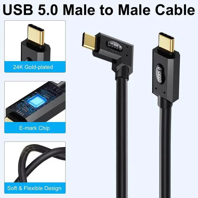 Alt view image 5 of 7 - Vszerda Right Angle USB C Cable 2ft, 80Gbps Right Angle Thunderbolt 5 Cable, 240W Power, Dual 8K Display, 120Gbps Bandwith, 90 Degree USB C Thunderbolt Cord, Compatible for MacBook,iPhone 16,SSD